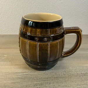 Vintage Barrel Mug Stein Brown Drip Glaze Stoneware Beer Mug 3096